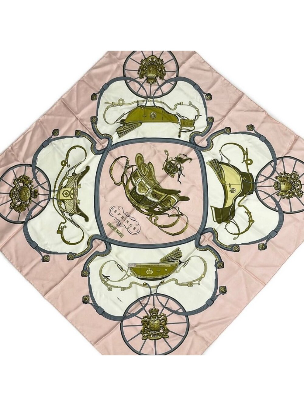 Hermes Scarf Carre 90 Light Pink White Multi Springs